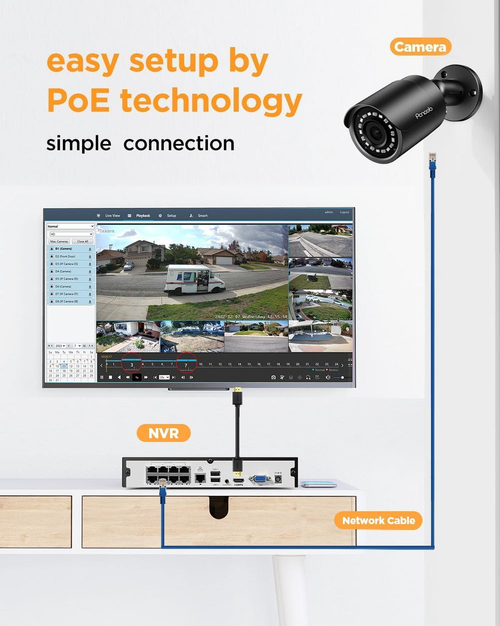 4 Camera Security System 8 Channel PoE with 2TB HDD, PB37F30408-5M