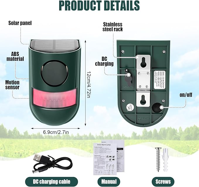 Qualirey 6 Pack Solar Sound and Light Alarm Motion Sensor 129db Outdoor