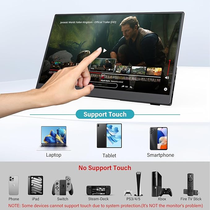 InnoView Portable Monitor Touchscreen 15.6" 1080P 10-Point Touch Screen ...