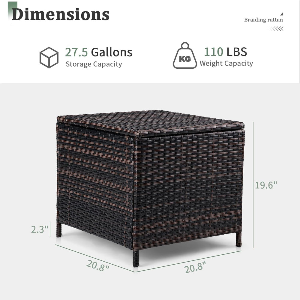 VINGLI 27 Gallon Outdoor Deck Box, Wicker Outdoor Storage Box with Lid, Small...