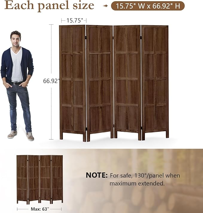 ALeesing 4 Panel Room Divider, 5.6Ft Wood Room Dividers and Folding Privacy