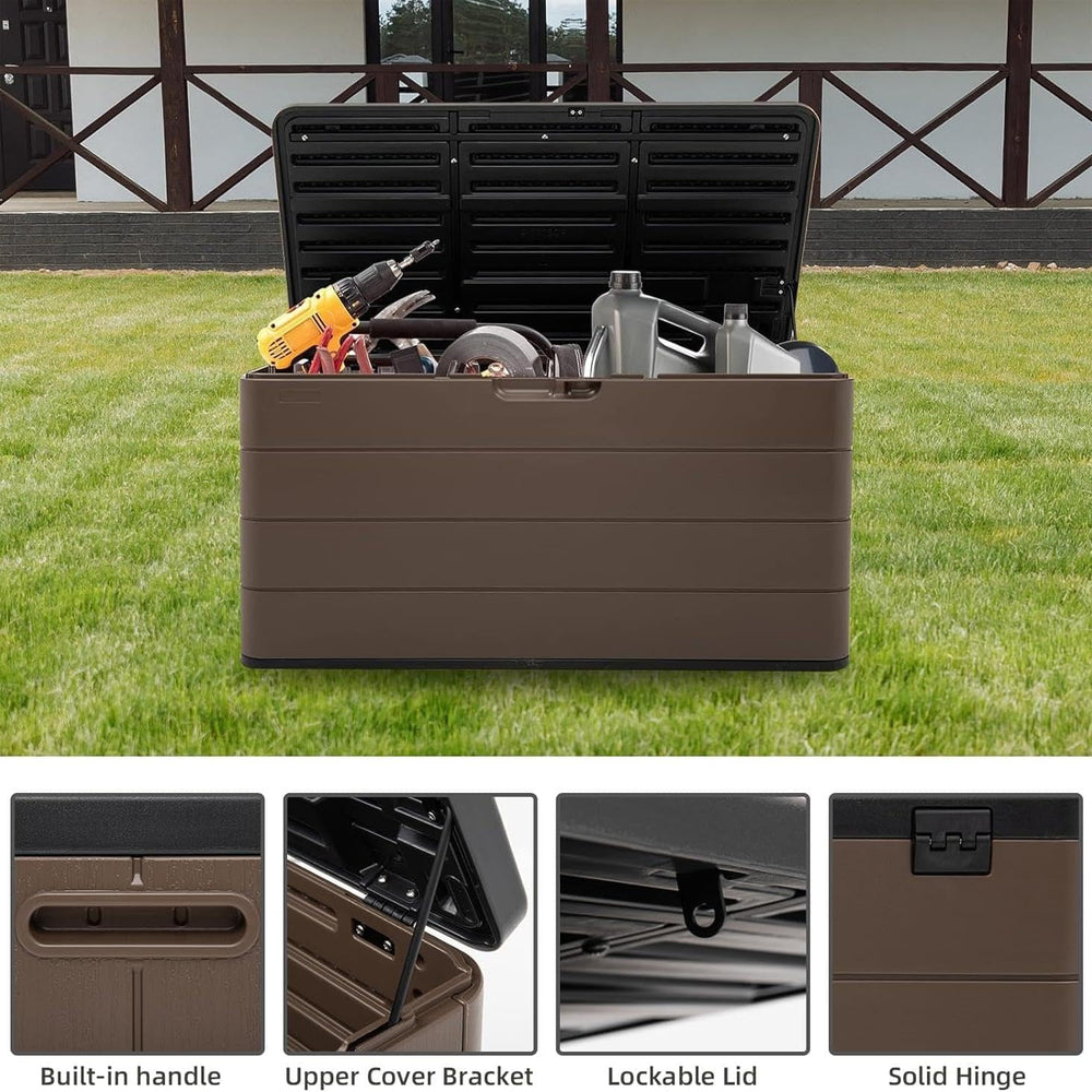 Outdoor Storage Box Waterproof, 100 Gallon Plus Lockable Resin Deck Box Large...
