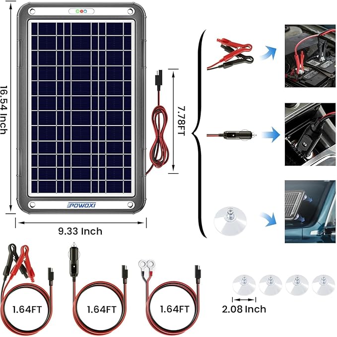 POWOXI 12V Solar Car Battery Charger: 12W Solar Trickle Charger Maintainer