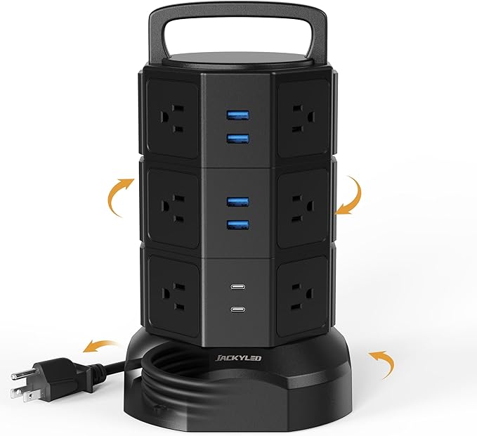 Power Strip Tower Surge Protector, JACKYLED 1625W 13A Outlet Surge Electric