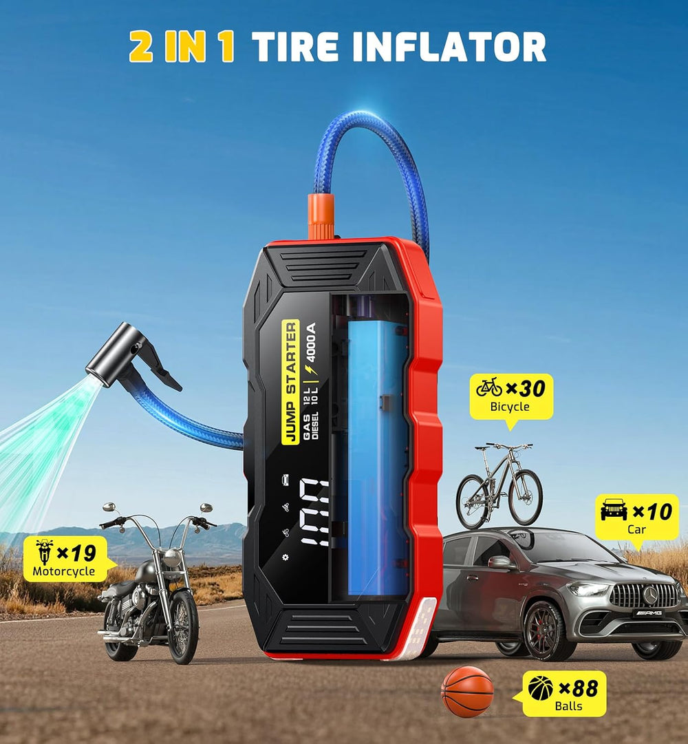 Jump Starter with Air Compressor 4000A Portable Car Battery Jump Starter (All...