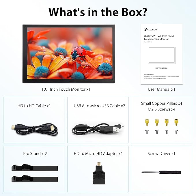 ELECROW 10.1 Inch Touchscreen Monitor, 1280x800 IPS LCD HD Display