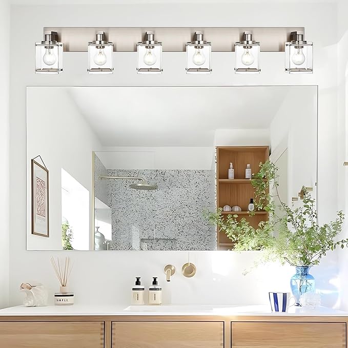 WINSHEN 6-Lights Brushed Nickel Bathroom Light Fixture Over Mirror, Modern Wall
