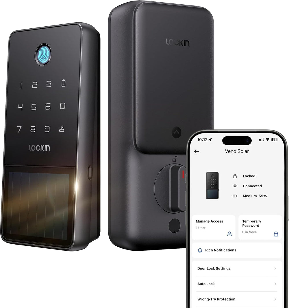 Lockin Veno Solar Fingerprint Smart Lock, Deadbolt Only, Runs on Sunlight