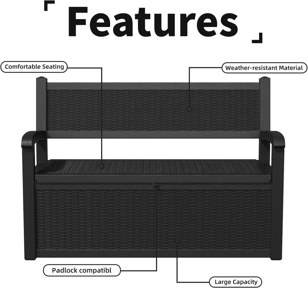 80 Gallon Storage Bench Deck Box Resin Patio Furniture with Armrest, Waterpro...