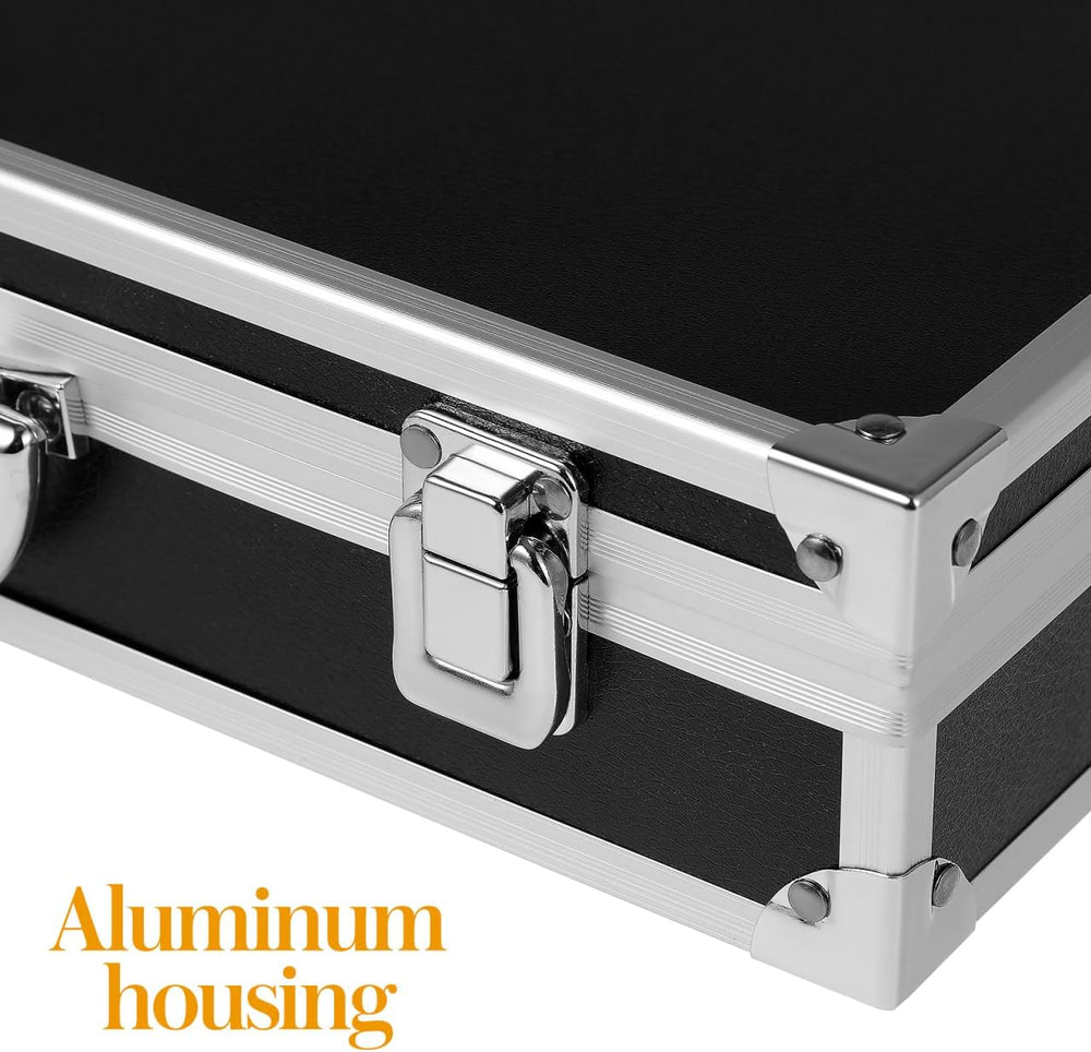 Black Aluminum Briefcase with Latch, Metal Hard Case with Foam Insert, Portab...