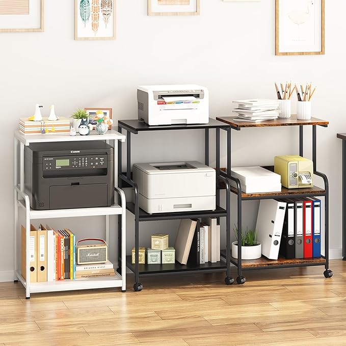 Arbuxzuy Printer Stand with Storage Shelf, 3 Tier Printer Cart with Wheels