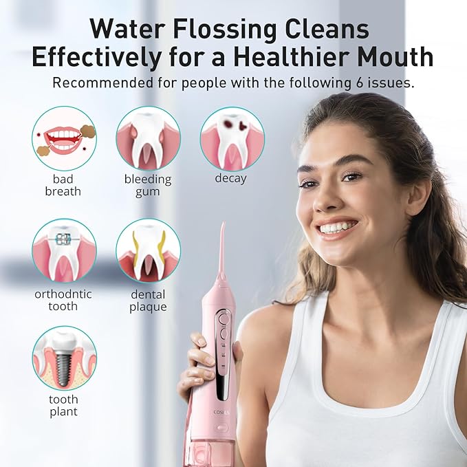 COSLUS Water Dental Flosser Teeth Pick: Portable Cordless Oral Irrigator 300ML