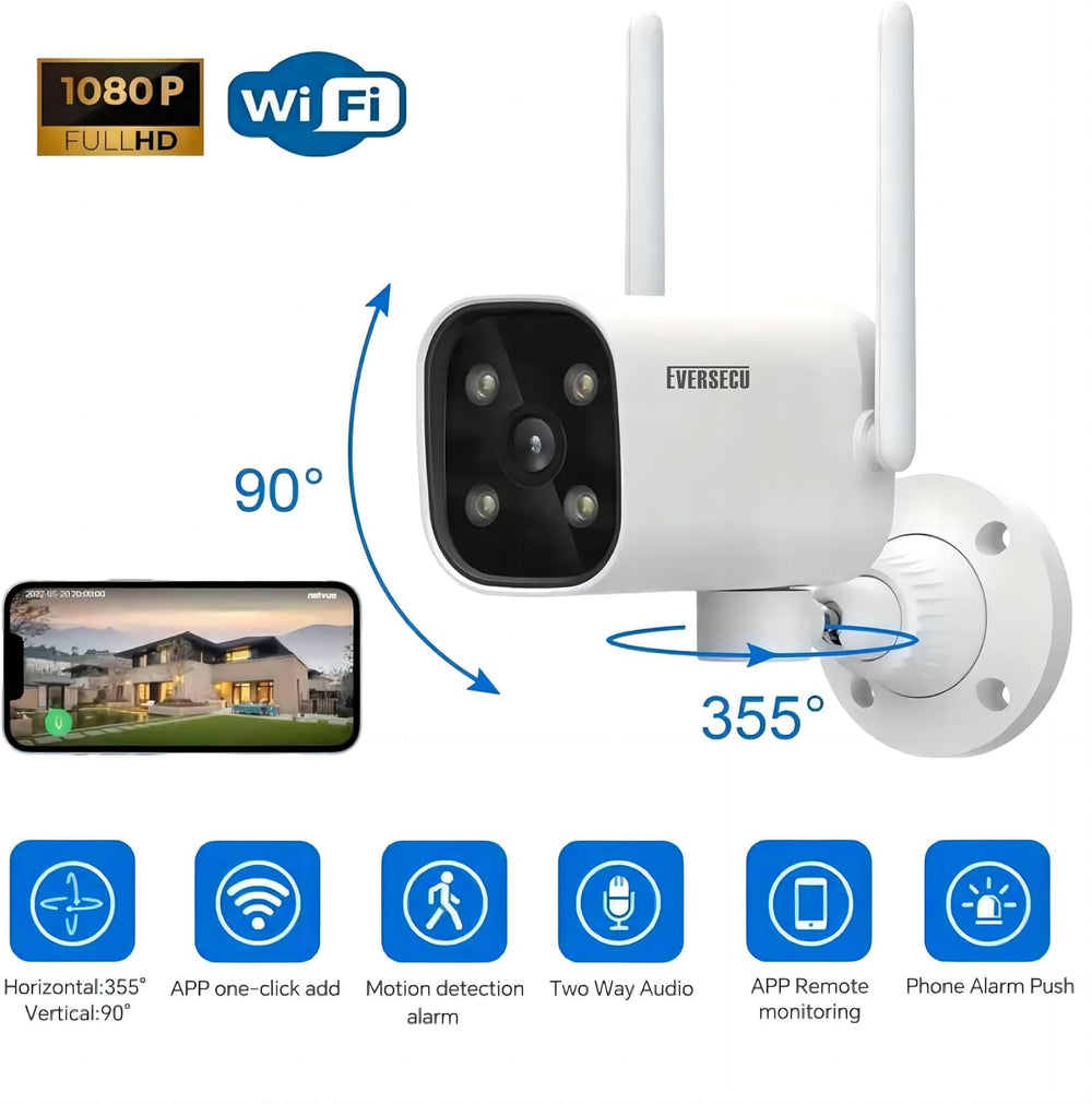 EVERSECU 2K WiFi PTZ Bullet Camera, Outdoor/Indoor, Pan/tilt, 2-Way Audio, Ni...