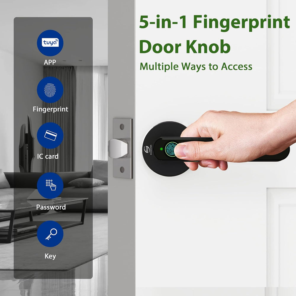 Fingerprint Door Lock, 5-in-1 Smart Door Knob with Handle, Biometric Keyless ...