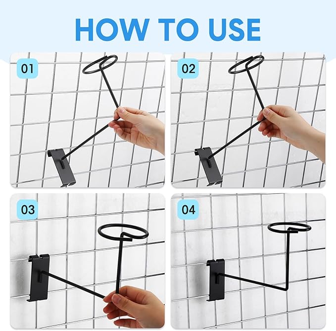 Blulu 12 Pcs Hat Displayer for Gridwall, Metal Hat Helmet Rack Retail Store