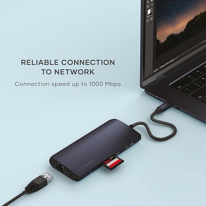 Satechi 8 in 1 USB C Hub Multiport Adapter V3, 8K HDMI, 100W Charging, 4 USB