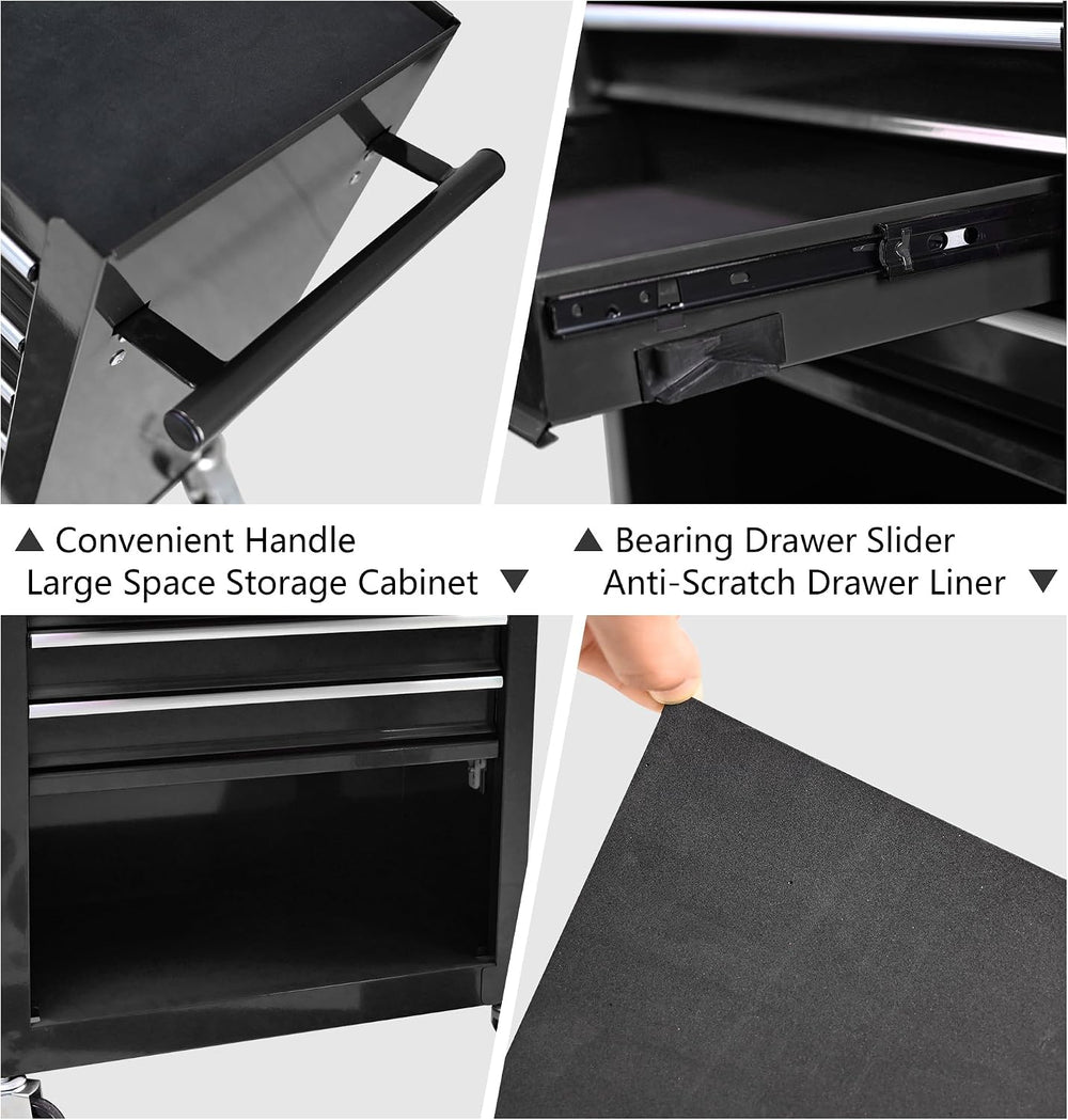 Lockable 4-Drawer Rolling Tool Chest, Black