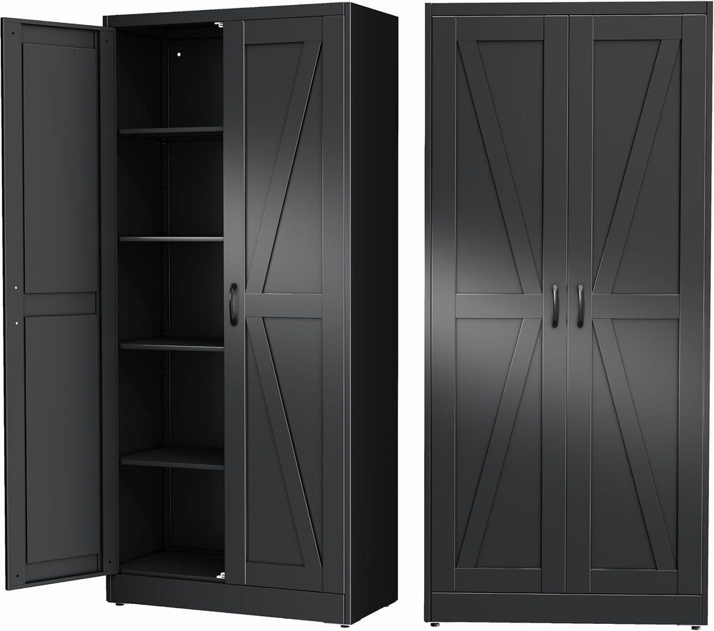 Ckzbx Black Metal Cabinets with Doors and Shelves, 71" H Storage Cabinet...