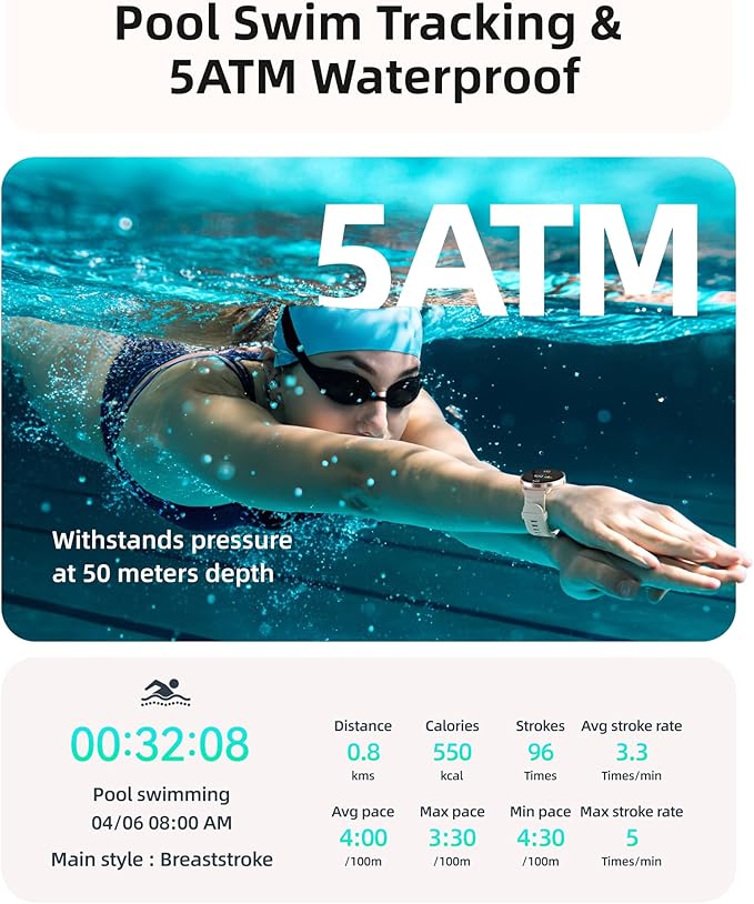 Parsonver Smart Watch for Swimming, 5ATM Waterproof Watch for Pool & Open...