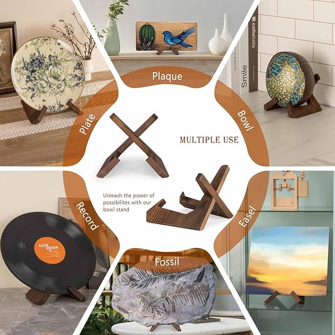 ANBOXIT Bowl Stands for Display, 6.5 Inch Plate Holder, Wooden Easel Frame