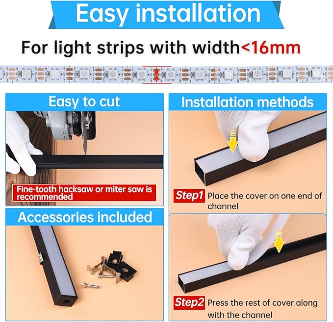 Muzata 20Pack 3.3FT/1M Plus-Size Spotless LED Channel Black LED Strip Diffuser