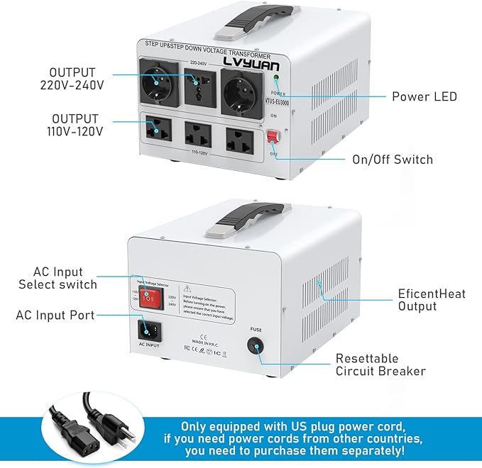 LVYUAN Heavy Duty 3000W Watt Voltage Transformer Converter Step Up/Down
