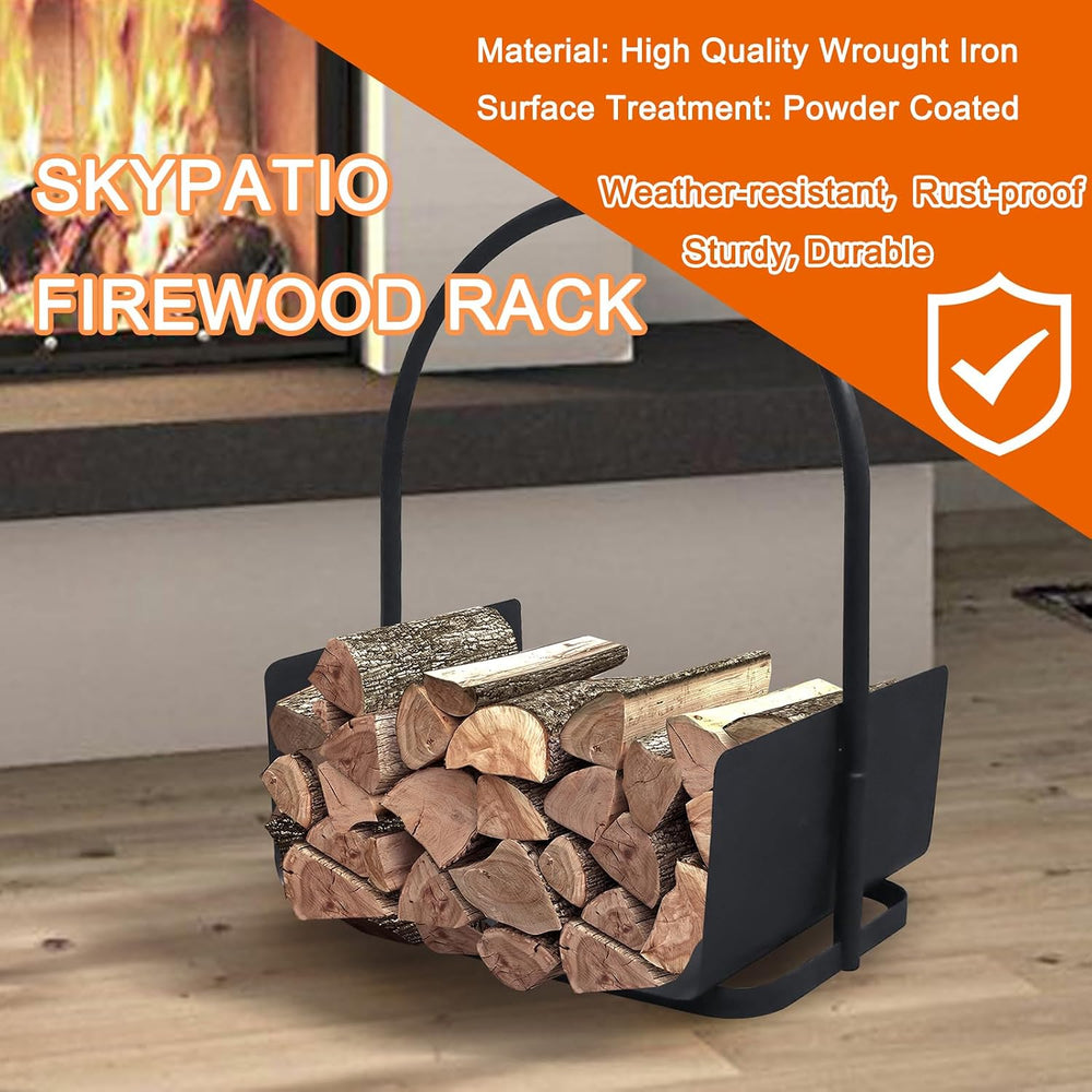 Indoor Firewood Rack Portable Rustproof Wrought Iron Outdoor Firewood Holder,...