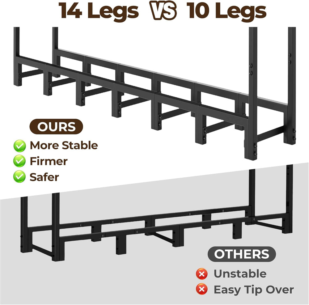 Amagabeli 8ft Firewood Log Rack Outdoor Heavy Duty Logs Holder for Fireplace ...