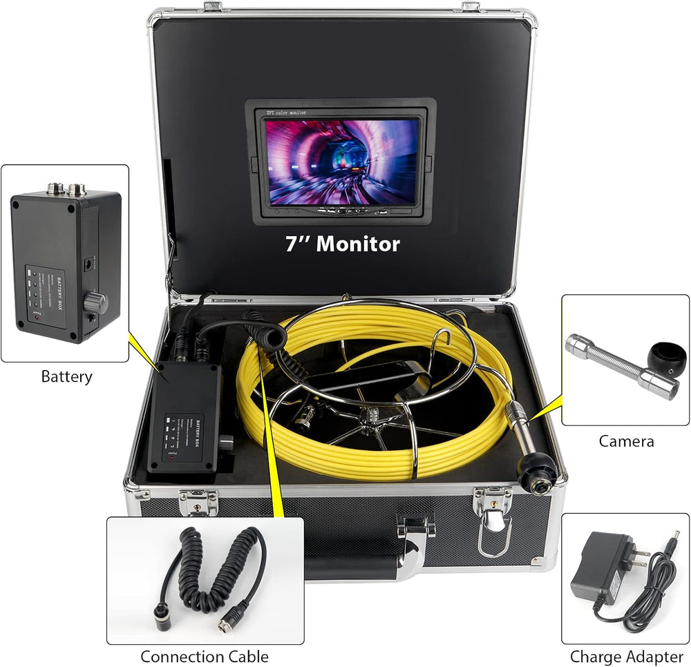 Sewer Camera 7″ Monitor Plumbing Snake Pipe Inspection Video Camera