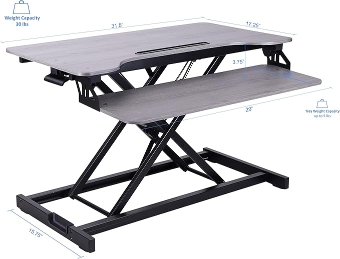 Rocelco Standing Desk Converter 31.5 Inch Sit Stand Up Dual Monitor Tabletop
