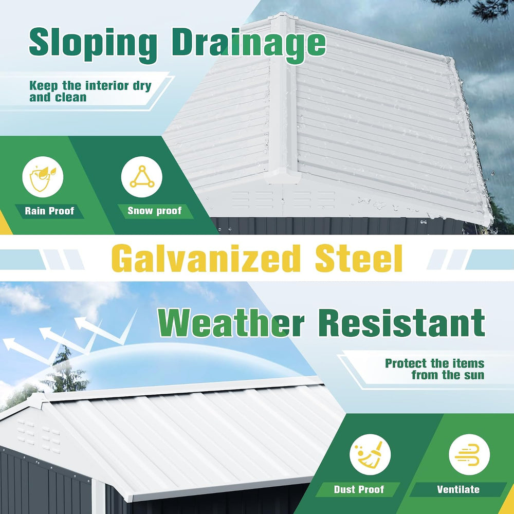 Flamaker 6x8 FT Storage Shed Waterproof Metal Garden Shed with Lockable Door ...