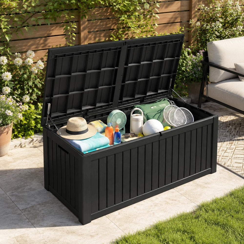 Waterproof Outdoor Storage Box, Resin Patio Organizer,200 Gal,Black