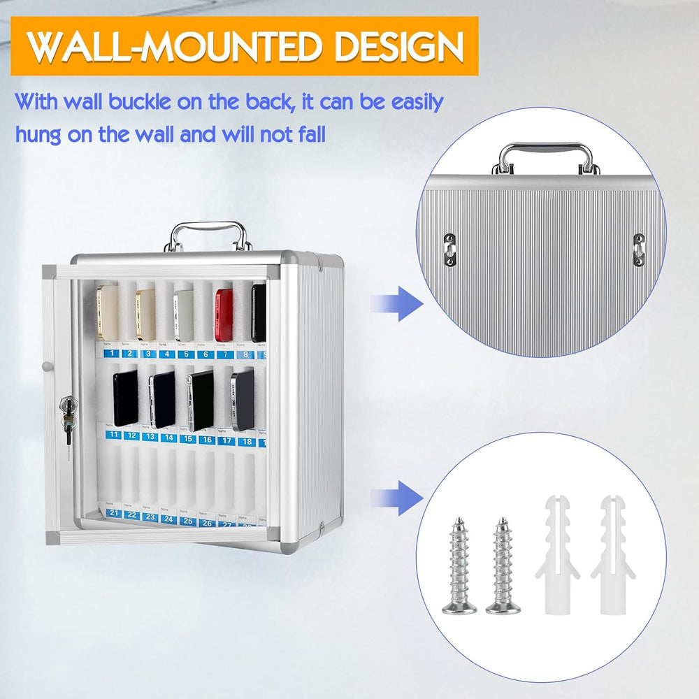 30 Slots Aluminum Alloy Cell Phone Locker, Phone Holder for Classroom