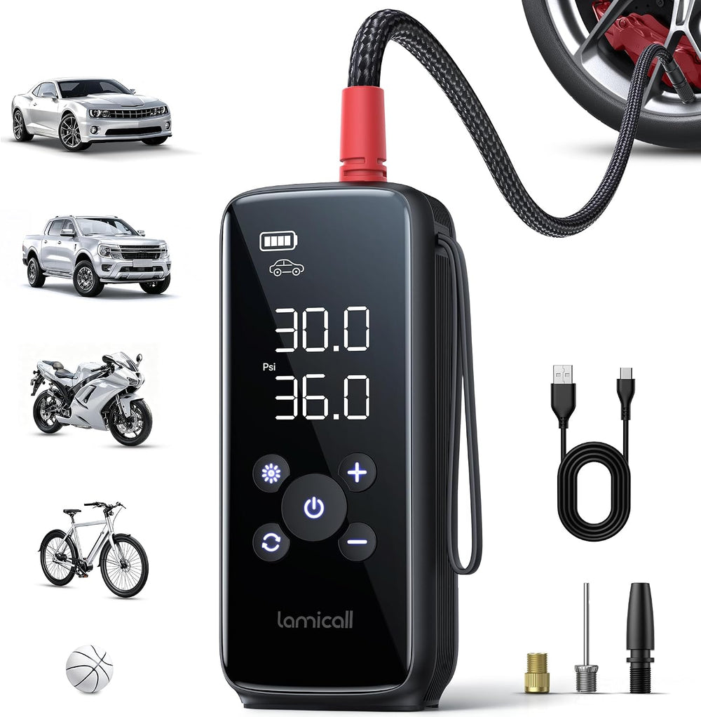 Lamicall Car Tire Inflator Portable Air Compressor, 110W 4X Faster, 150 PSI