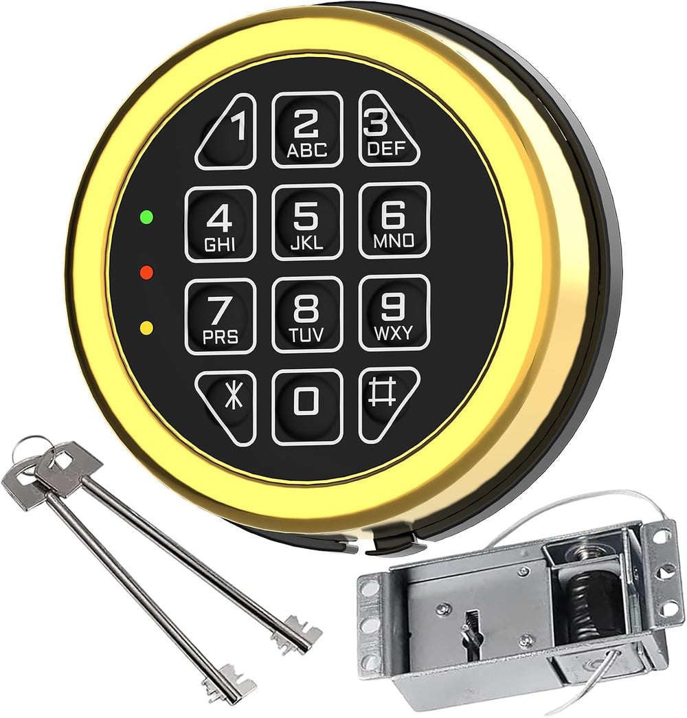 Electronic Safe Lock Replacement Keypad with Solenoid Lock, 2 Keys - Gold