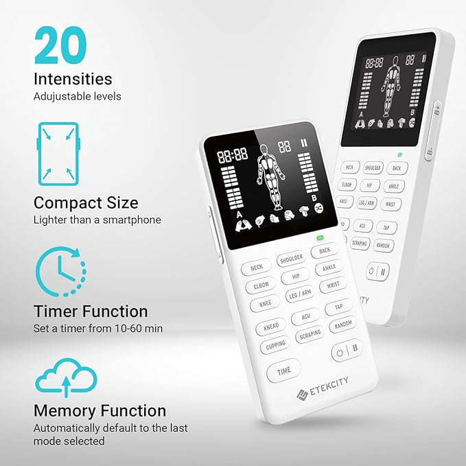 Etekcity 4-Channel Rechargeable TENS Unit, FSA-HSA Eligible Muscle Stimulator