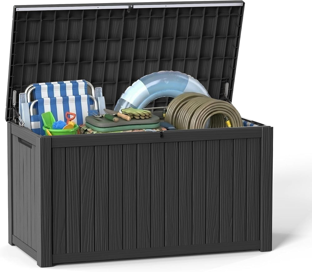 200 Gallon Outdoor Storage Deck Box Waterproof Resin Lockable Outside Bench P...