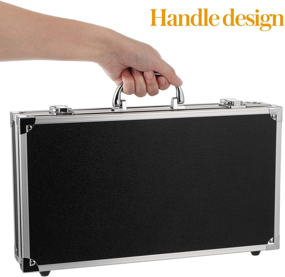 Black Aluminum Briefcase with Latch, Metal Hard Case with Foam Insert, Portab...