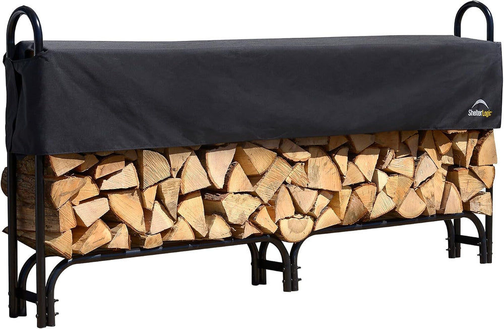 ShelterLogic 8' Adjustable Heavy Duty Outdoor Firewood Rack with Steel Fr...