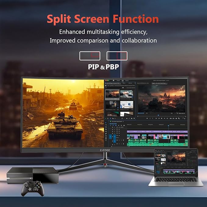 Z-Edge 30" Curved Gaming Monitor, WFHD1080P 200Hz 165Hz Monitor, MPRT 1ms