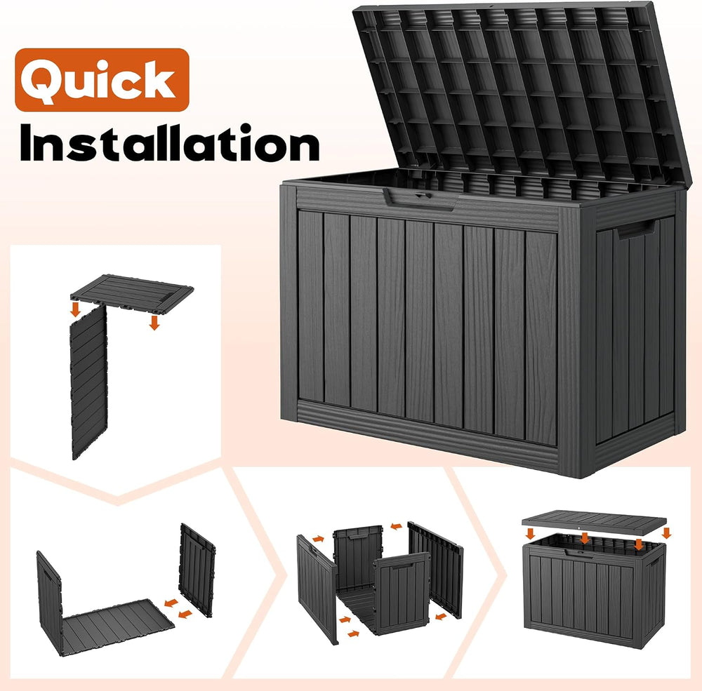 Waterproof Outdoor Storage Box, Resin Patio Bin,50 Gal,Black