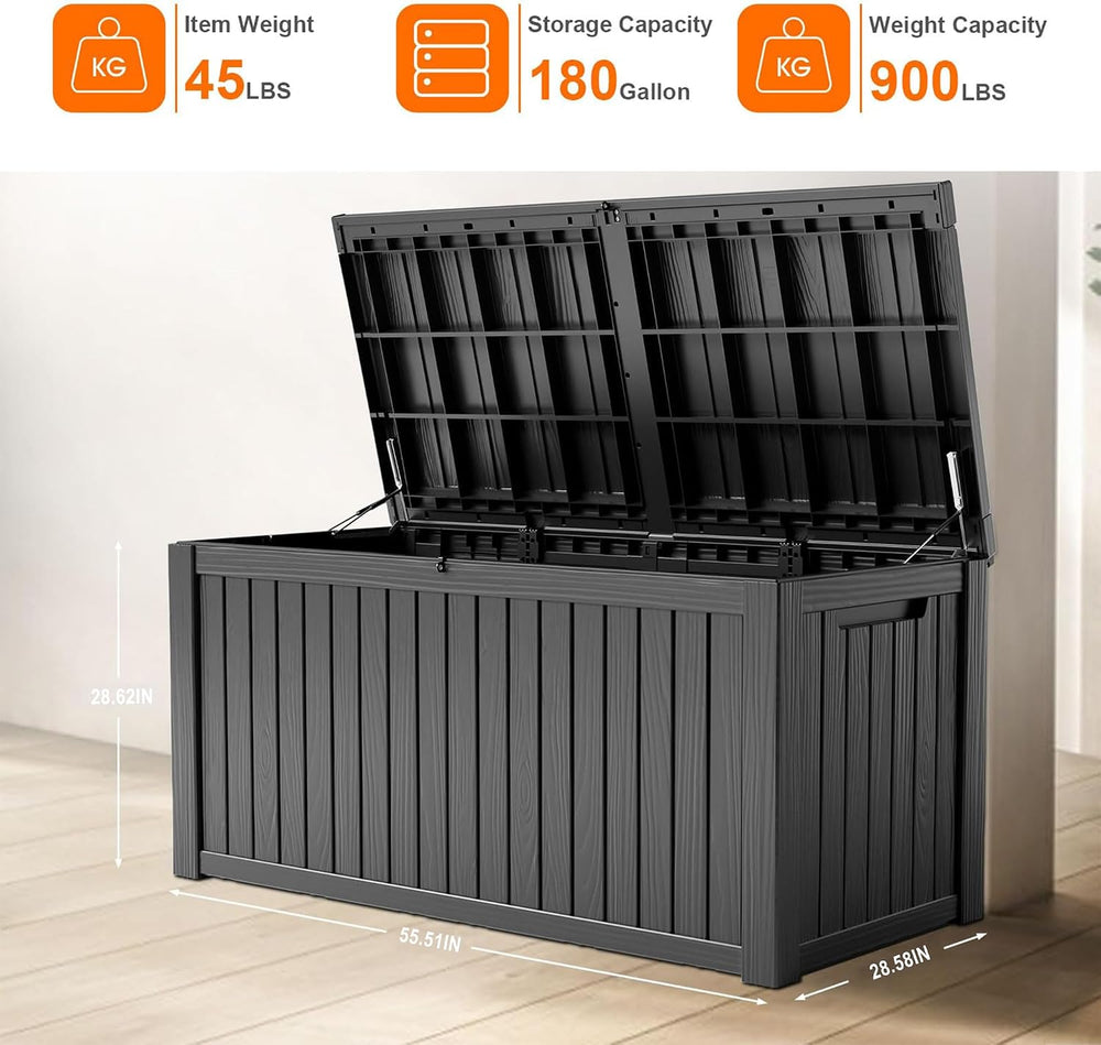 180 Gallon Waterproof Outdoor Storage Box,Resin Deck Box,Lockable Outside Sto...