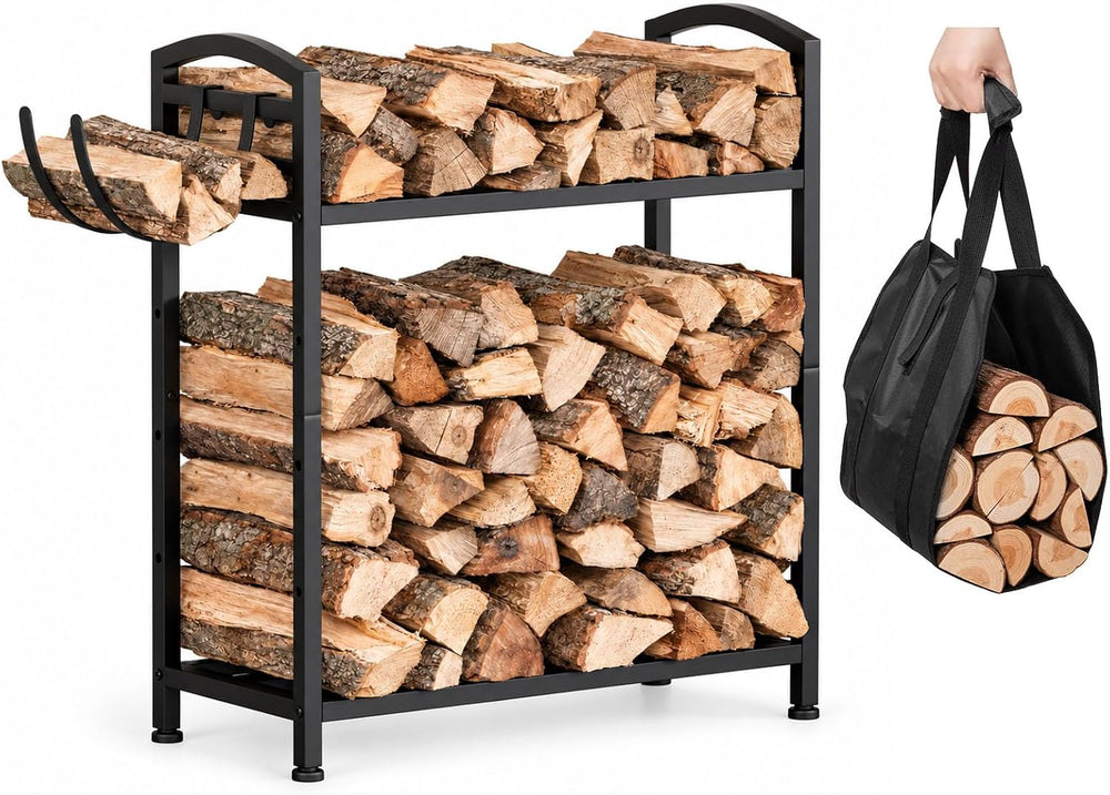 Homde Sturdy Firewood Rack Indoor: 23.8" Metal Fire Wood Storage Racks