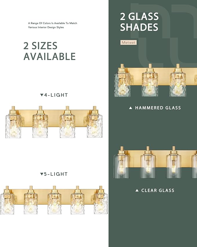 METWET 4-Light Bathroom Light Fixtures, 24.5 Inch Brushed Gold Vanity Lights