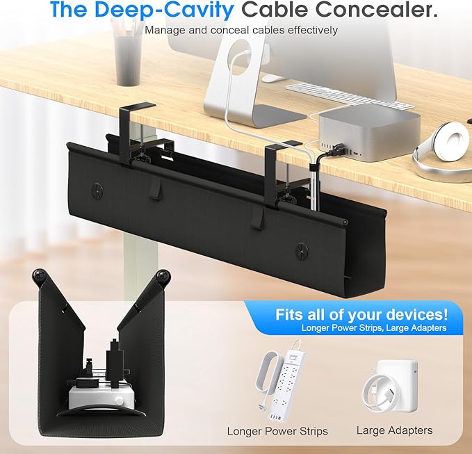 KIGJU Under Desk Cable Management Tray, 30-inch No-Drill Cord Organizer