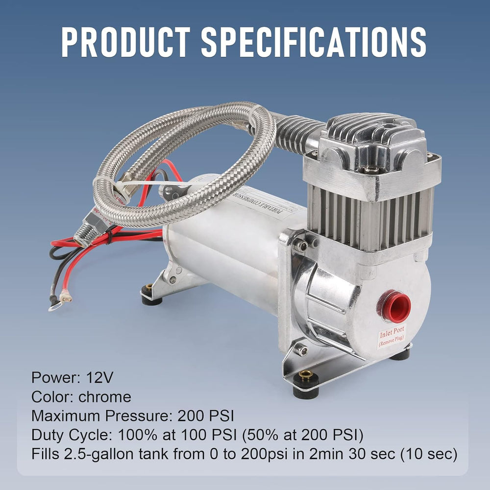 12V 444C 200PSI Chrome Air Compressor for Auto/Motorcycle