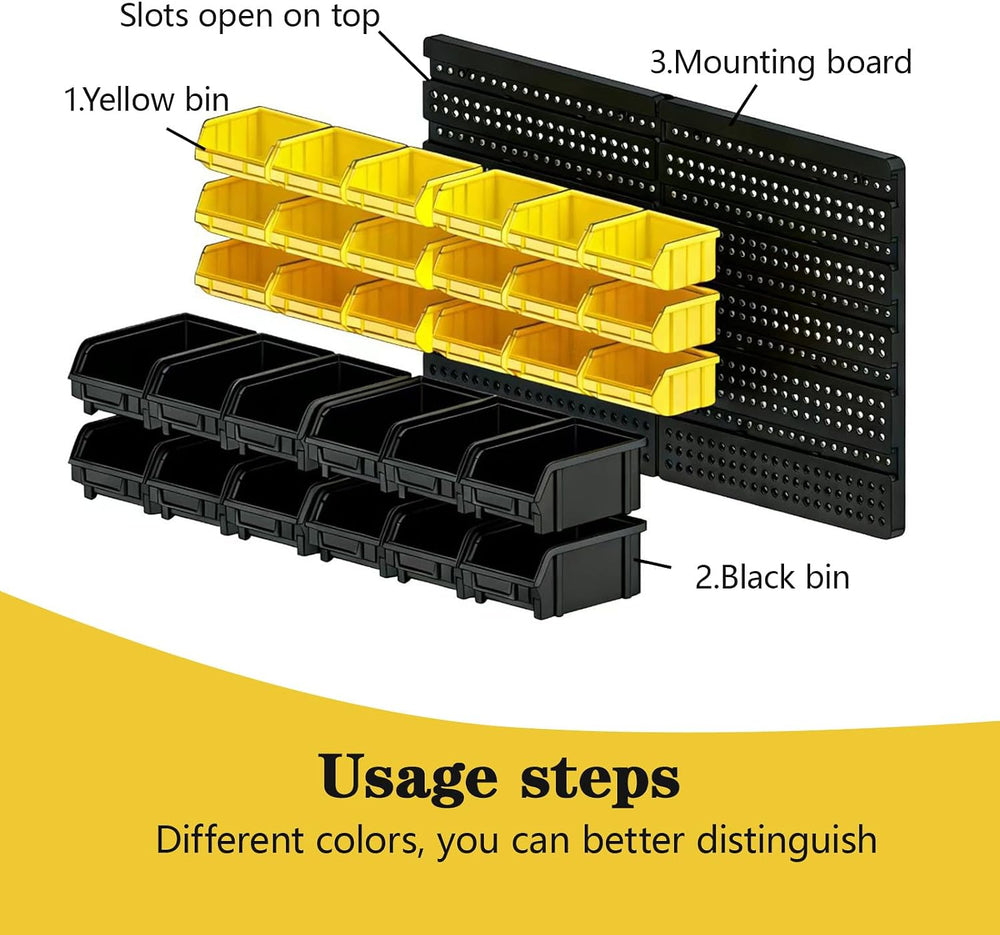 Wall Mounted Storage Bins, 30 Wall Mount Tool Organizer Bins Plastic Parts Ra...