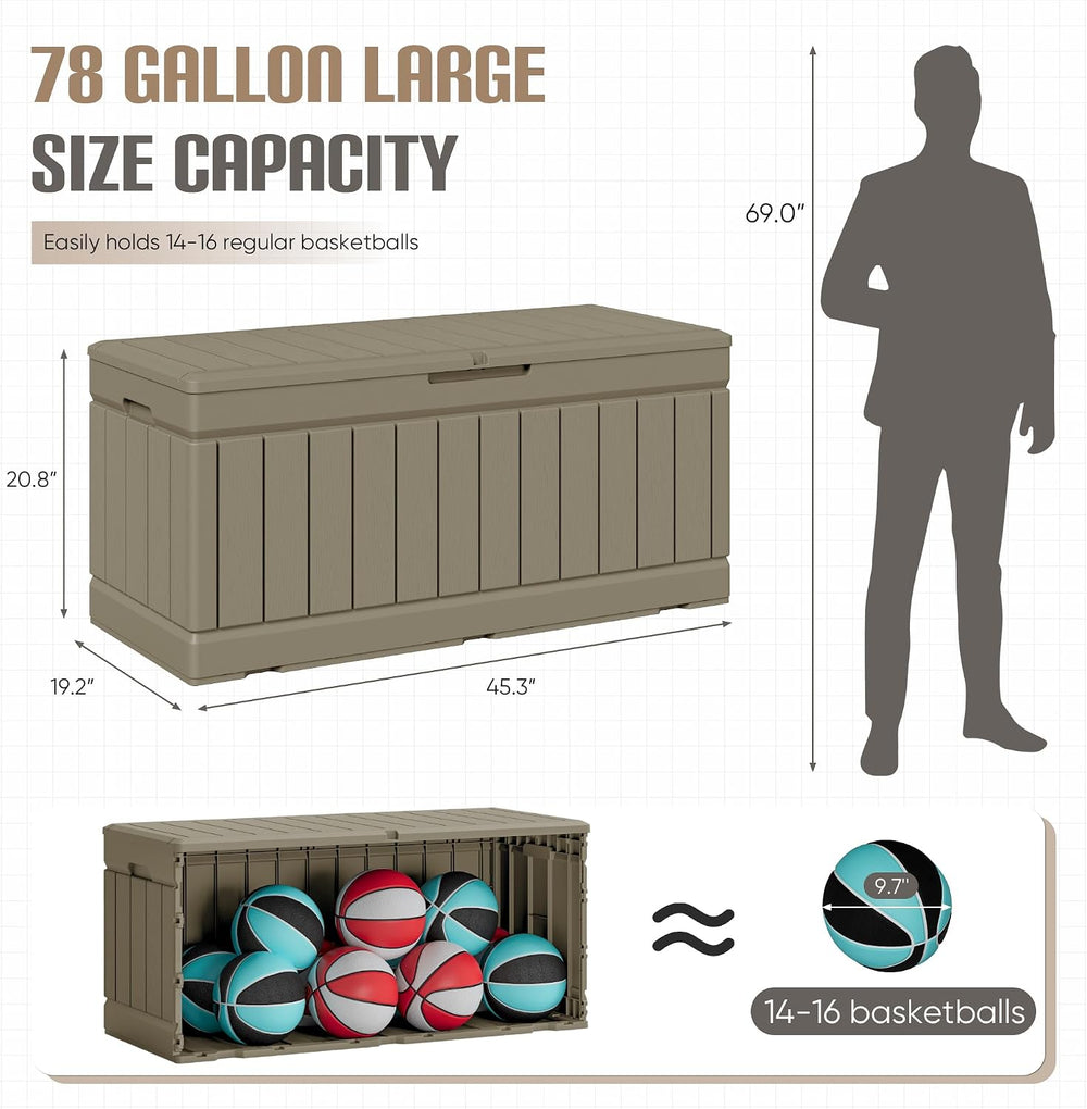 JUMMICO 78 Gallon Deck Box Waterproof Resin Outdoor Storage Box
