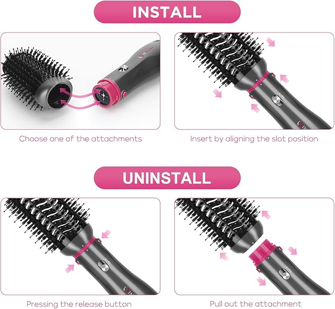 IG INGLAM 4 in 1 Hot Air Brush, Negative Ion Detachable Hair Styler & Vol...