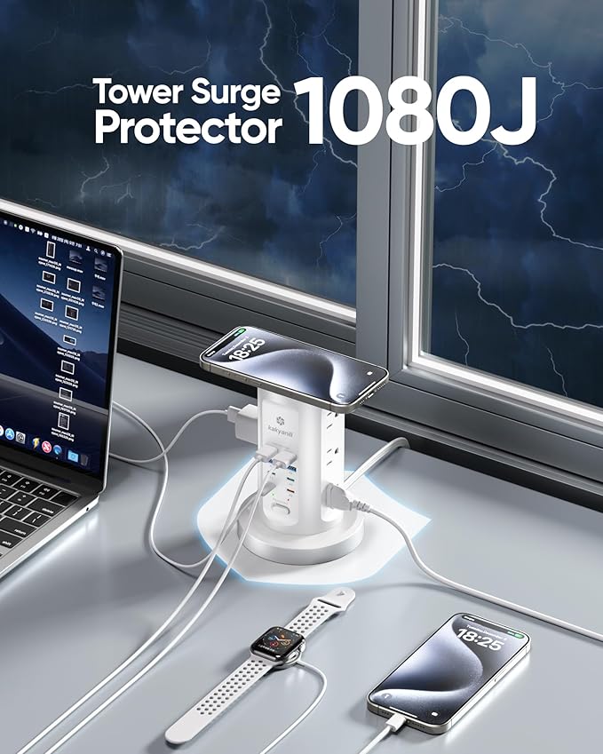 Kakyanill 115W USB Charging Station, Surge Protector Power Strip Tower